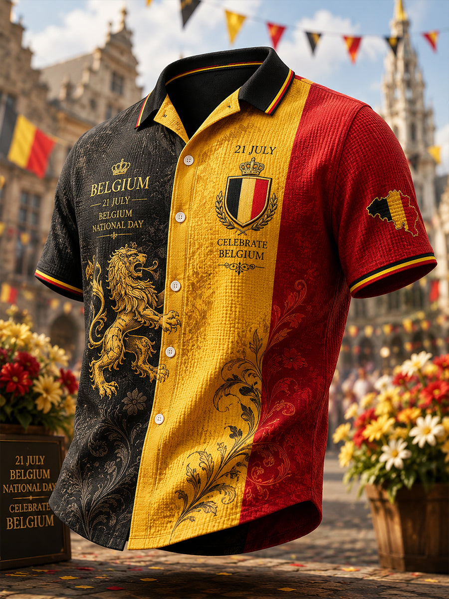 Chemise à manches courtes pour homme, motif léopard, texture gaufre, Journée nationale des hommes