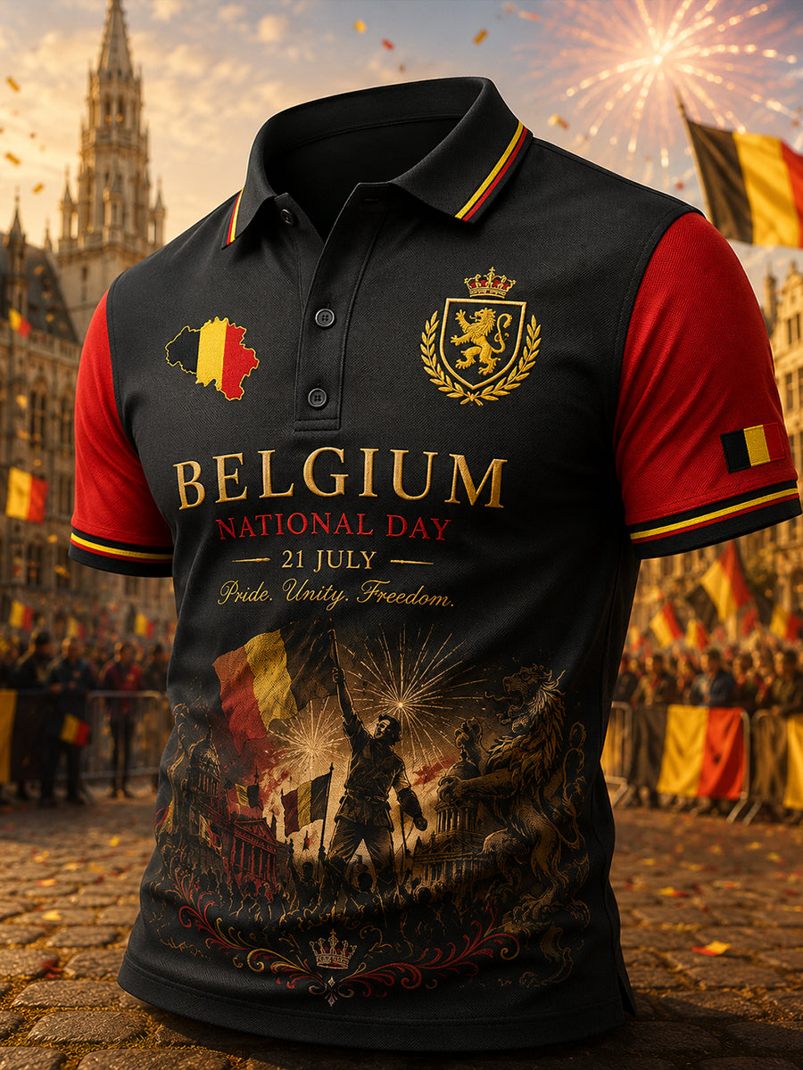 Polo à manches courtes pour homme, imprimé sur le thème de la Journée nationale