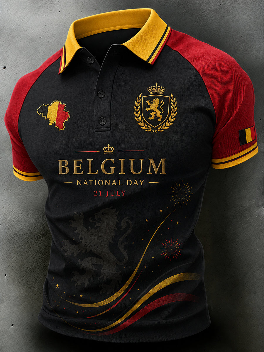 Polo à manches courtes pour homme, imprimé sur le thème de la Journée nationale