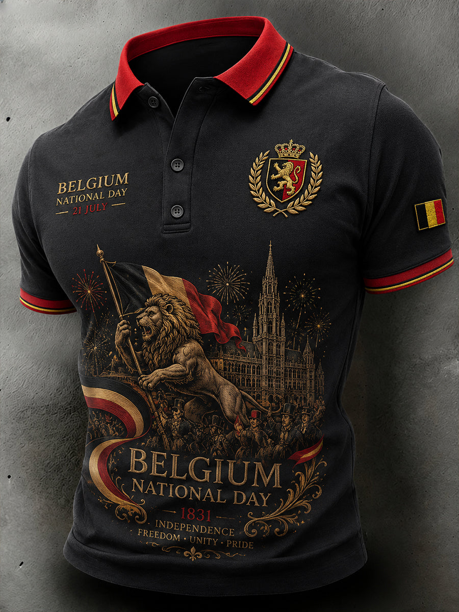 Polo à manches courtes pour homme, imprimé sur le thème de la Journée nationale