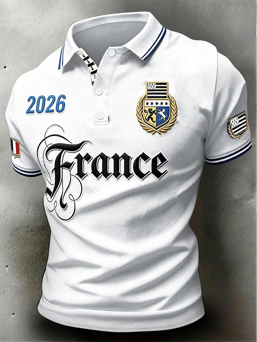 Polo blanc pour homme orné d’un motif breton sobre