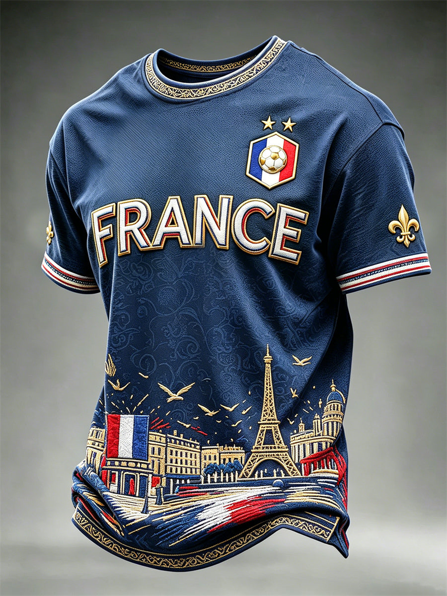 T-shirt manches courtes pour homme, motif inspiré du drapeau de la scène parisienne, signé France Football