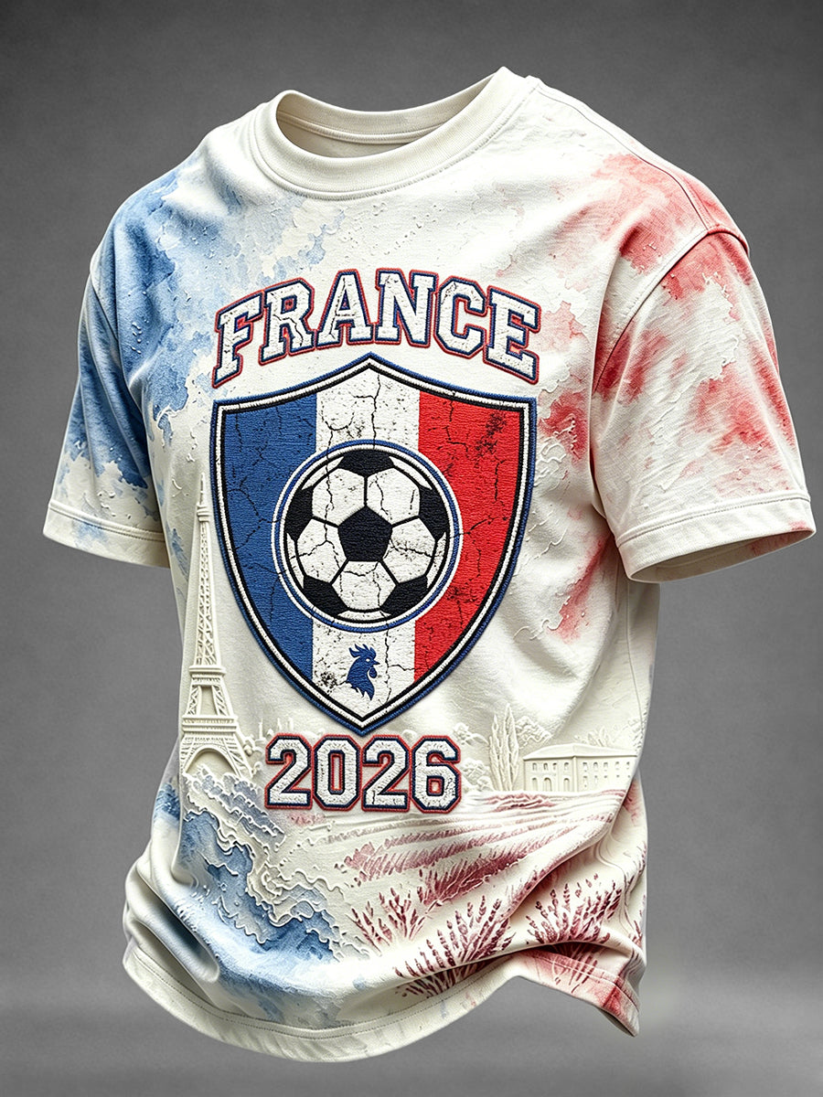 T-shirt à manches courtes avec impression artistique inspirée de France Football pour homme