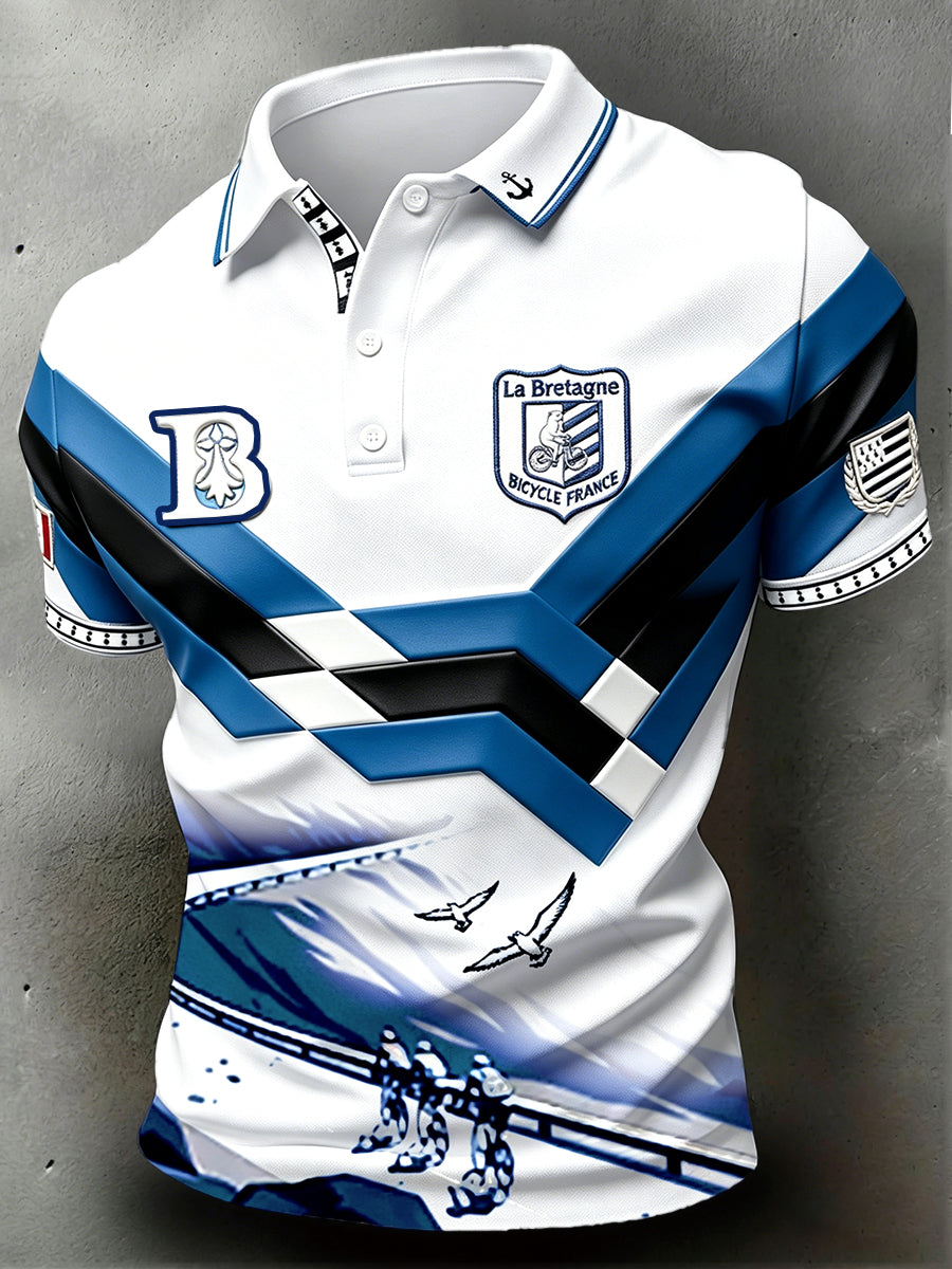 Polo de sport décontracté à rayures pour homme, imprimé Bretagne, France