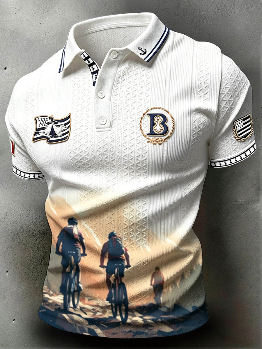 Polo de sport décontracté pour homme, imprimé cyclisme breton vintage