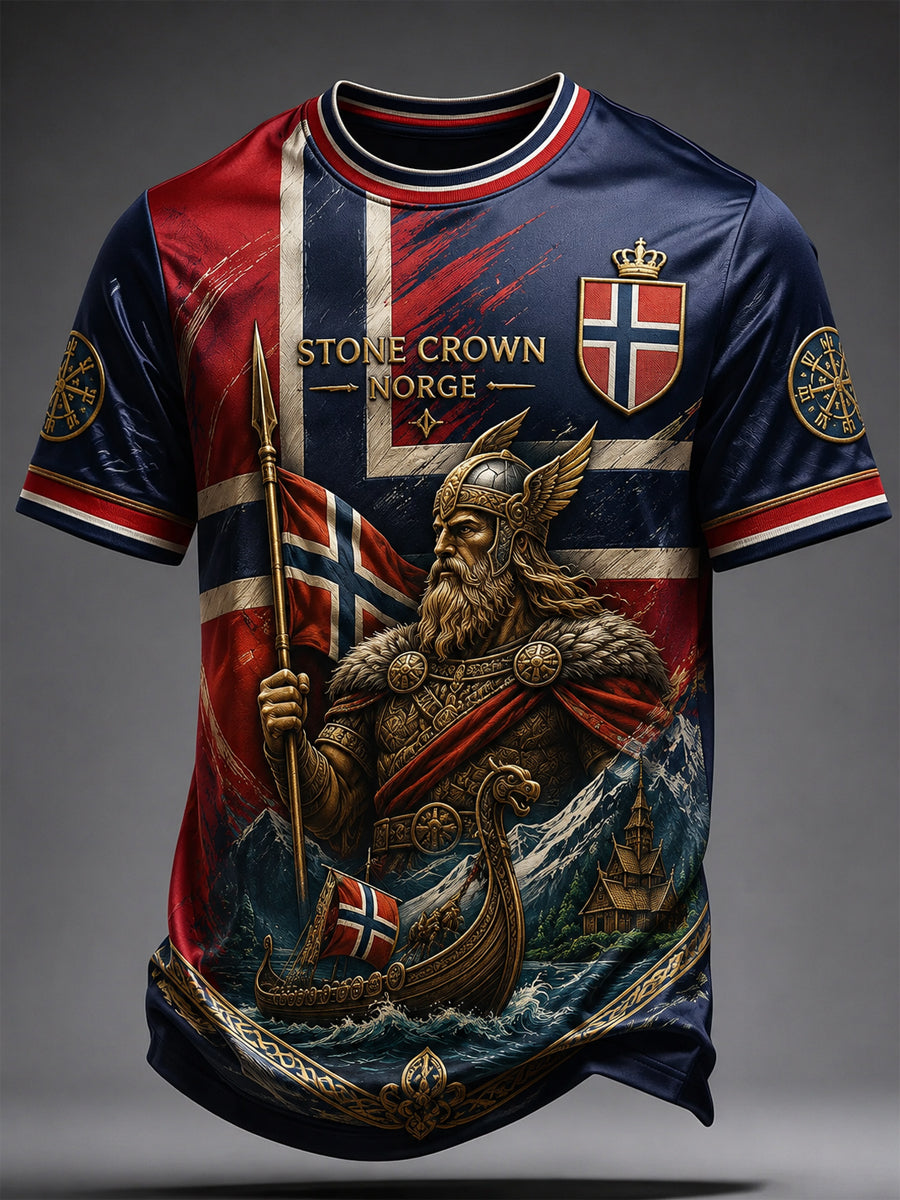 T-shirt décontracté rétro norvégien Viking Warrior Art