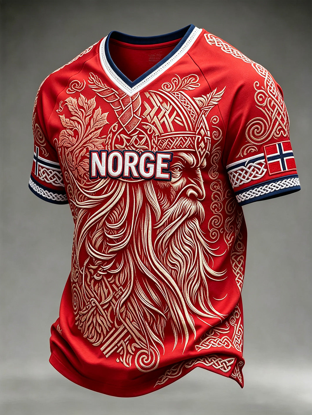 T-shirt pour homme à col en V, imprimé motif viking norvégien rétro