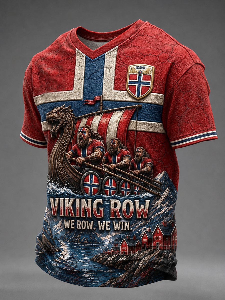 T-shirt à col en V Viking Row We Row We Win pour homme