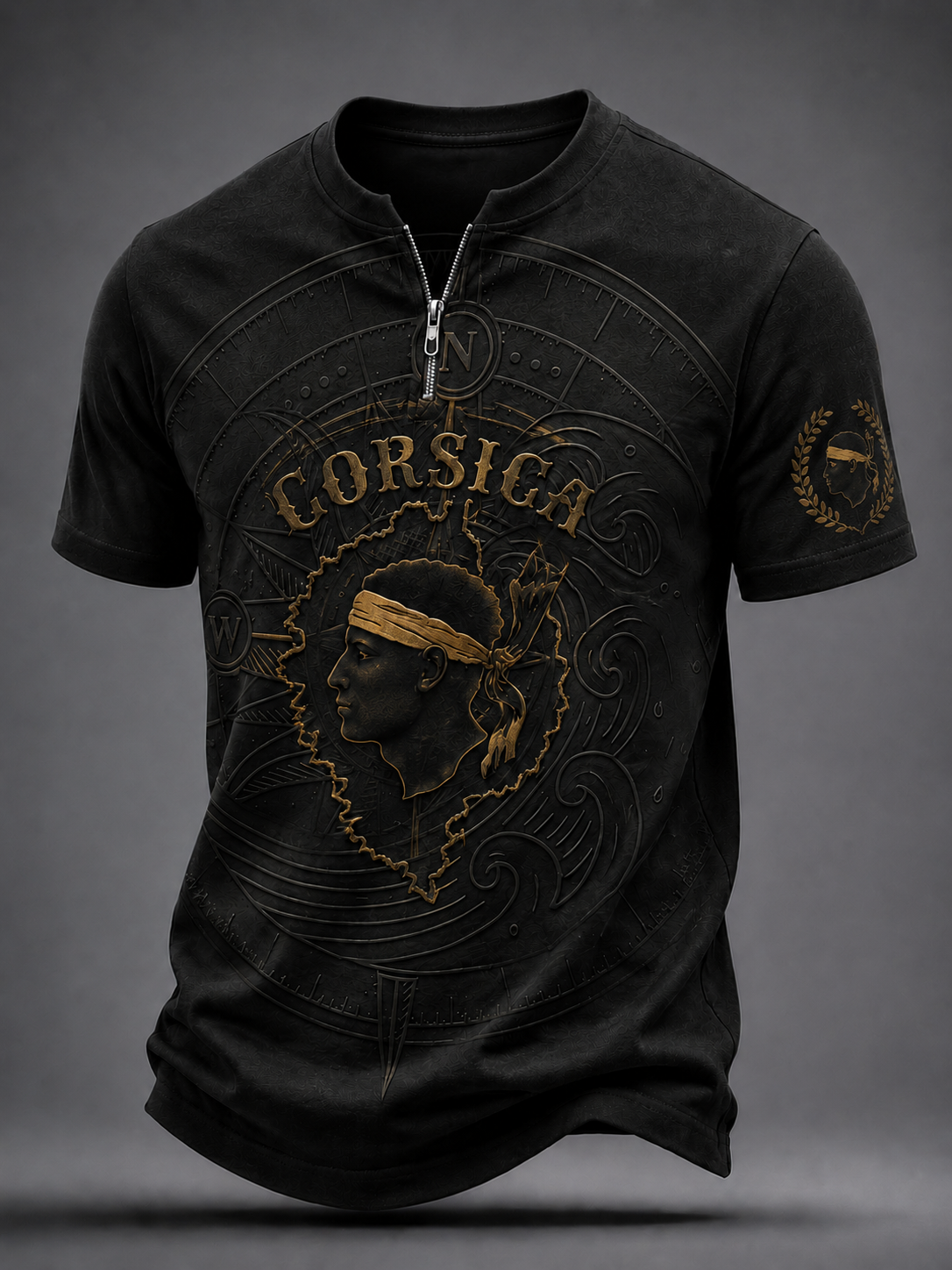 T-shirt à manches courtes zippé pour homme aux couleurs du drapeau de la Corse