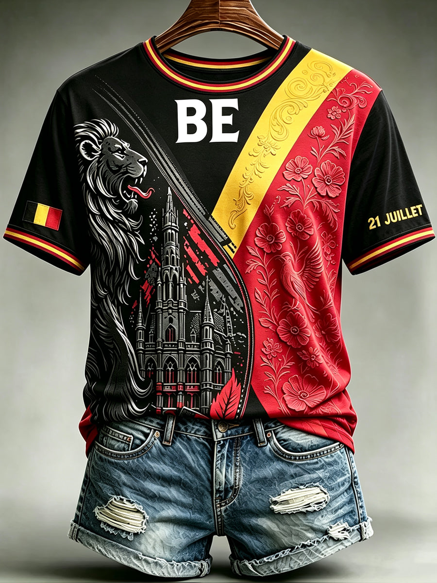 T-shirt ample à manches courtes, imprimé, style vintage, pour la fête nationale de Belgique, collection femme
