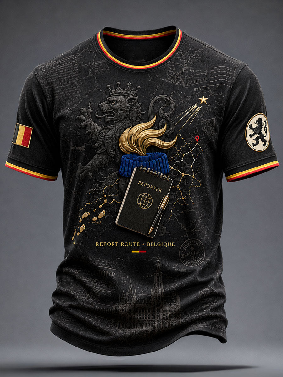 T-shirt à imprimé artistique pour la Fête nationale belge, modèle homme