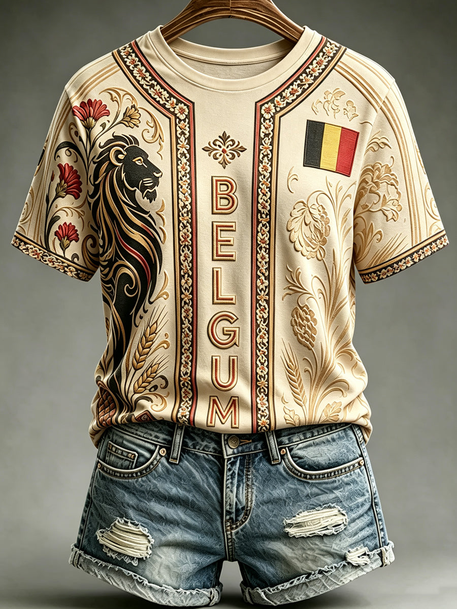 T-shirt ample à manches courtes, imprimé, style vintage, pour la fête nationale de Belgique, collection femme