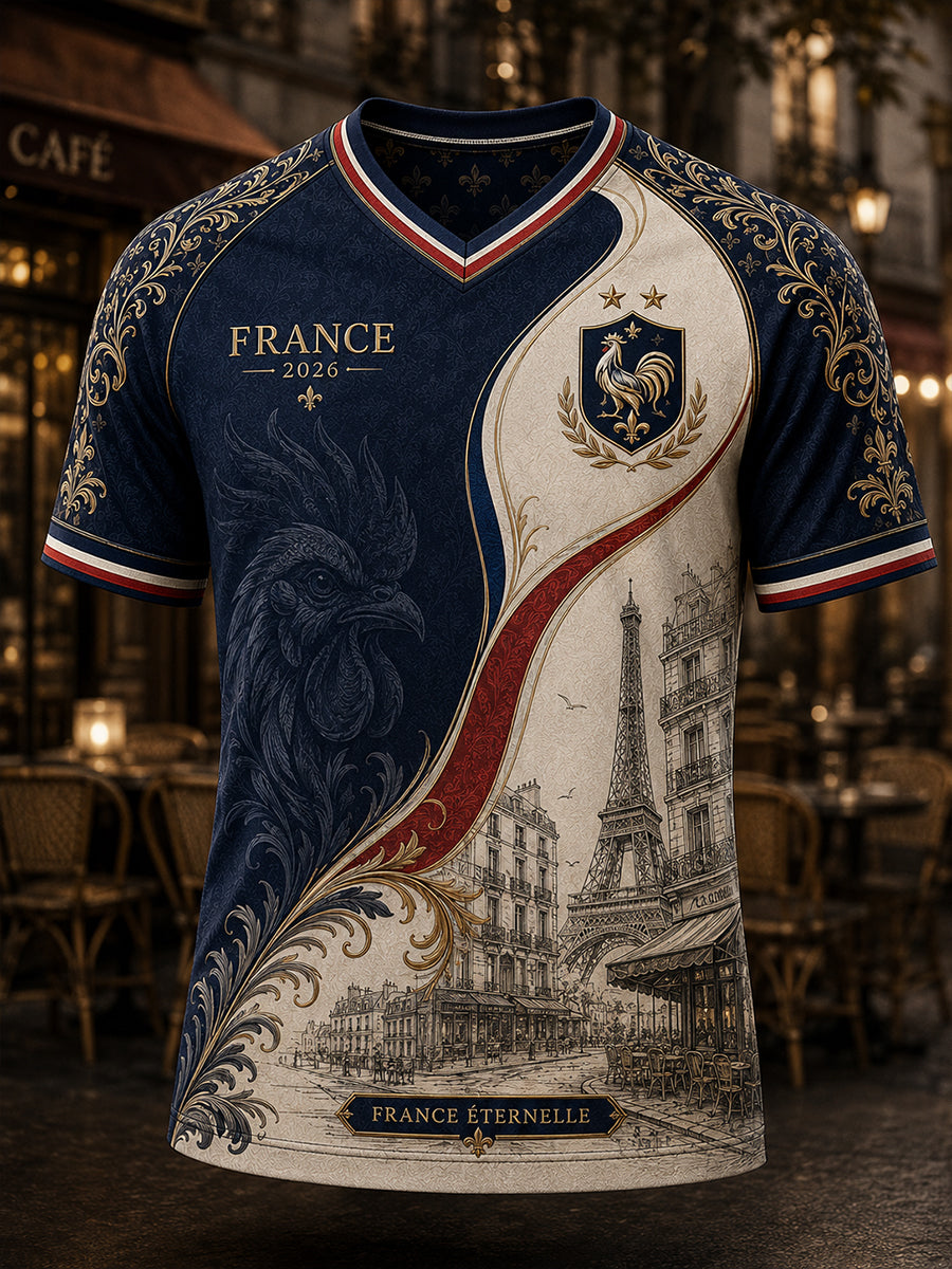 T-shirt à col en V pour la commémoration patriotique française, modèle homme