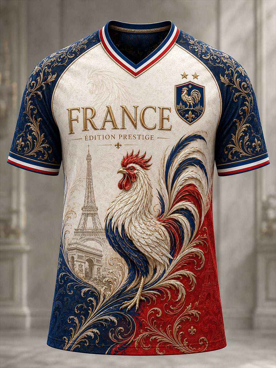 T-shirt à col en V pour la commémoration patriotique française, modèle homme