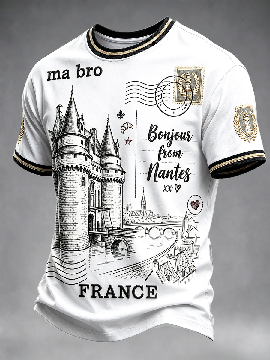 T-shirt décontracté blanc de style breton pour homme