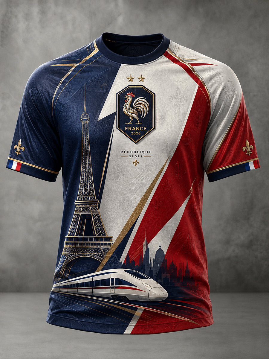 Chemise à manches courtes pour hommes, commémoration patriotique française