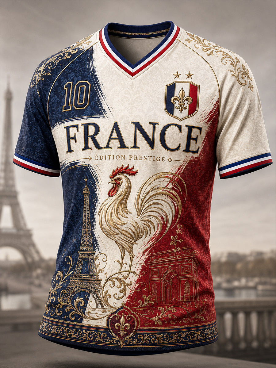 T-shirt à col en V de la commémoration patriotique française pour hommes