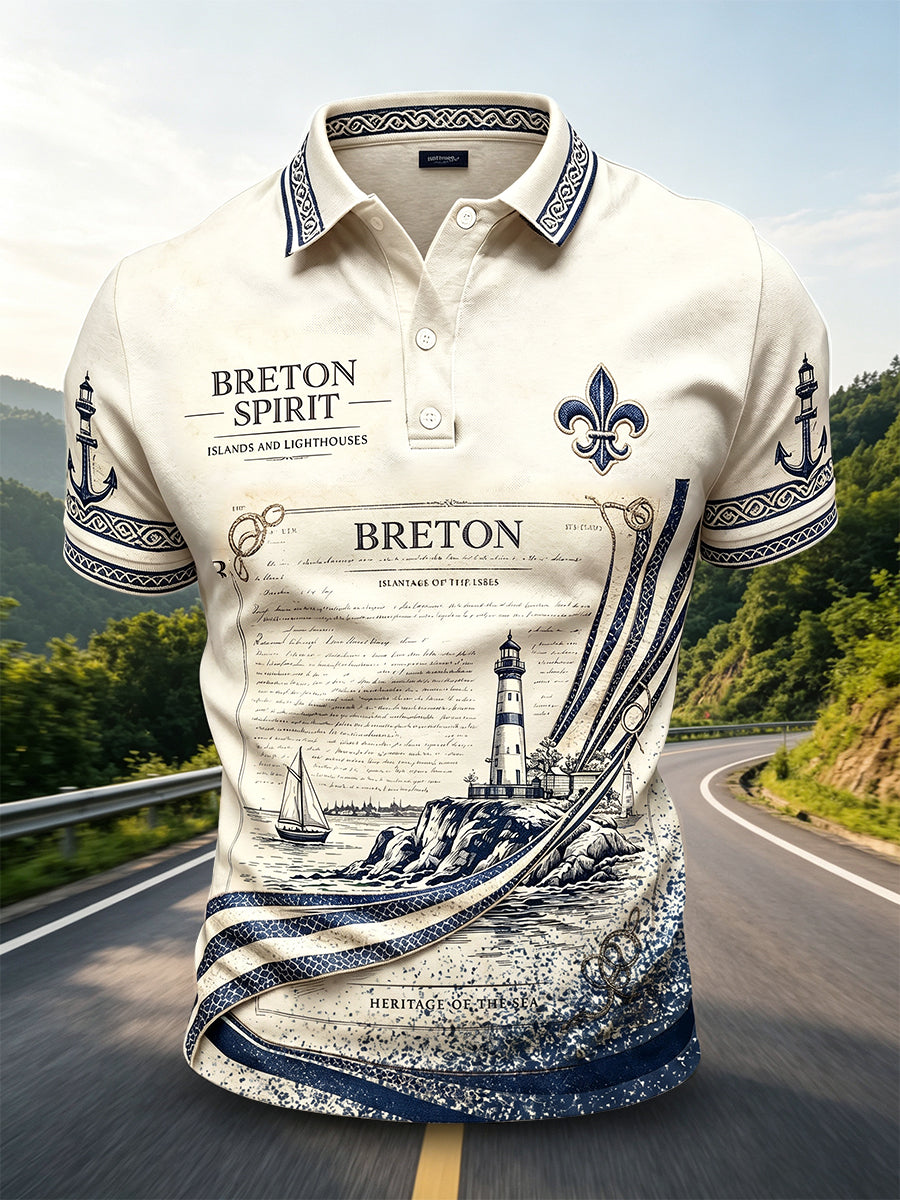 Polo décontracté à imprimé culturel style breton vintage pour homme