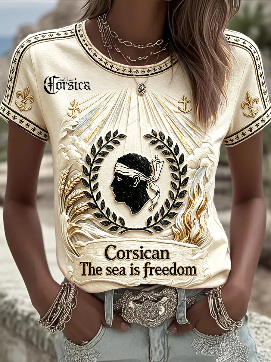 T-shirt Décontracté Femme Blanc Cassé Français Corse 3D-Printed