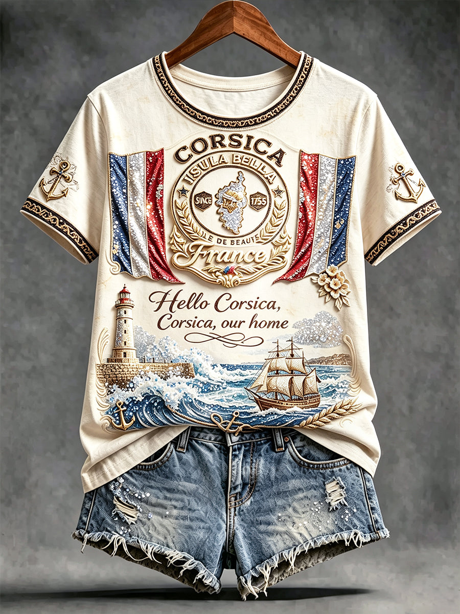 T-shirt casual femme, imprimé français corse