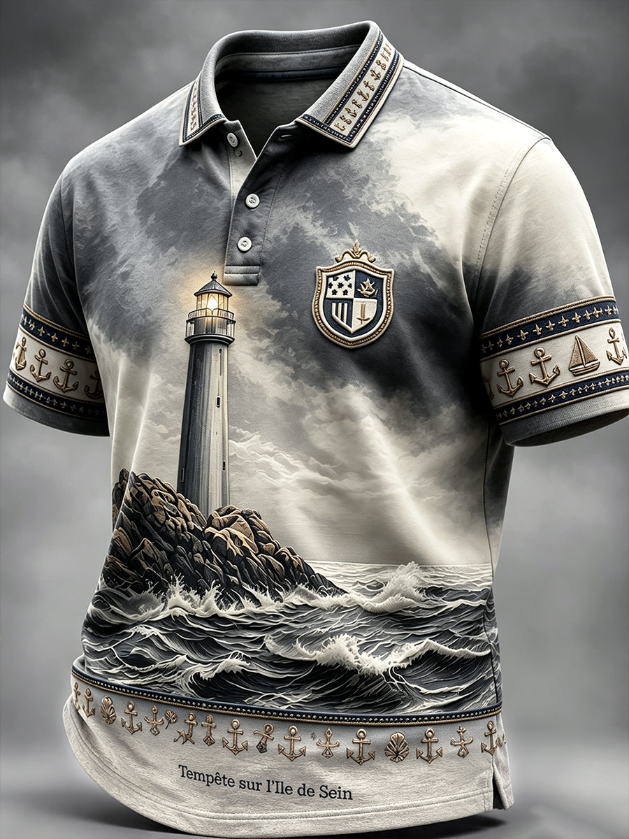 Polo Homme Décontracté Gris Foncé À Rayures Bretonnes