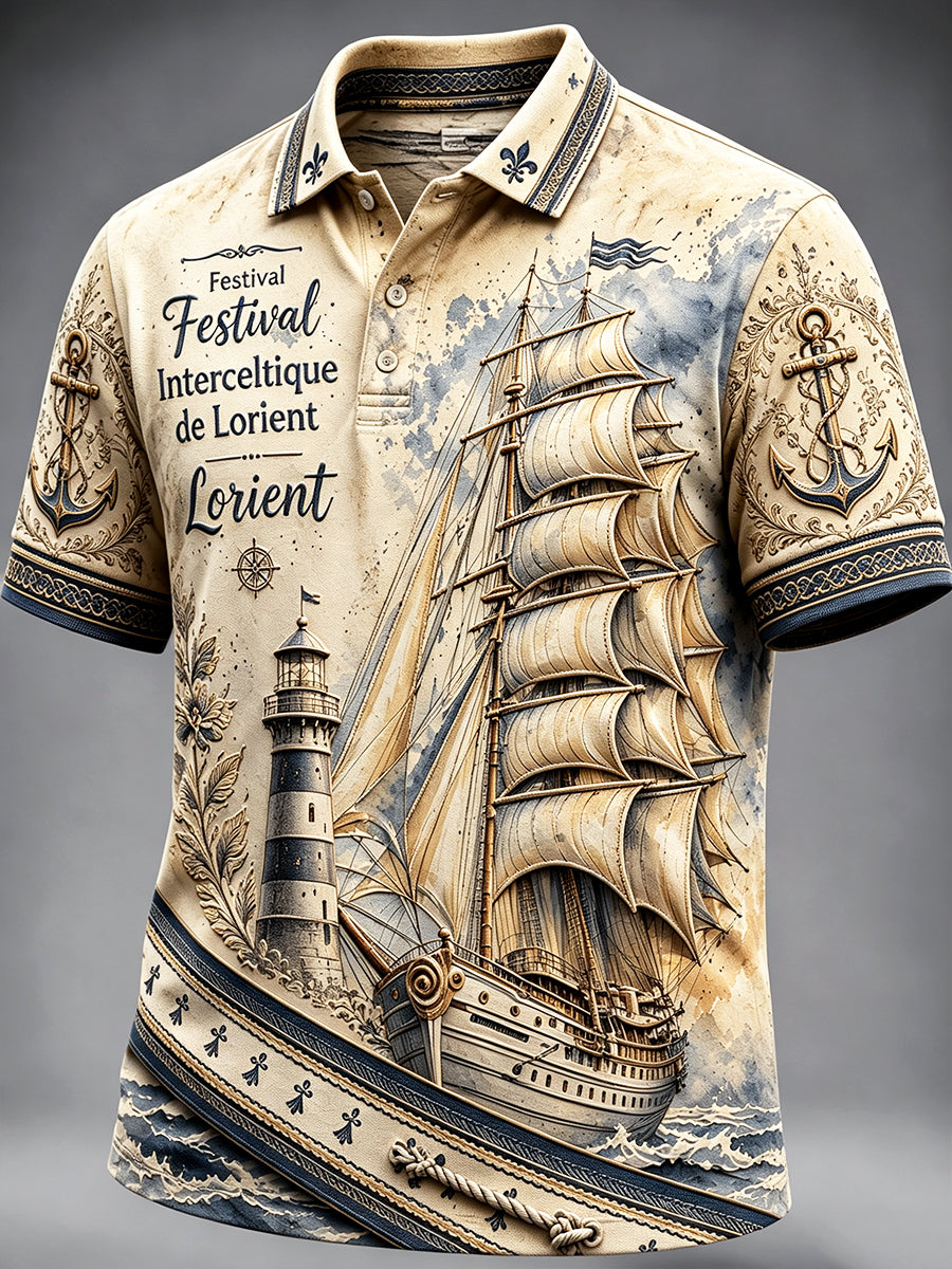 Polo décontracté à imprimé de festival celtique international de Lorient français rétro pour hommes
