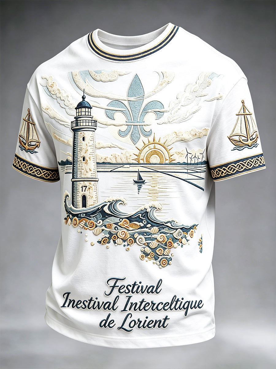 T-shirt décontracté blanc pour homme Bretagne française Lorient International Celtic Festival Print