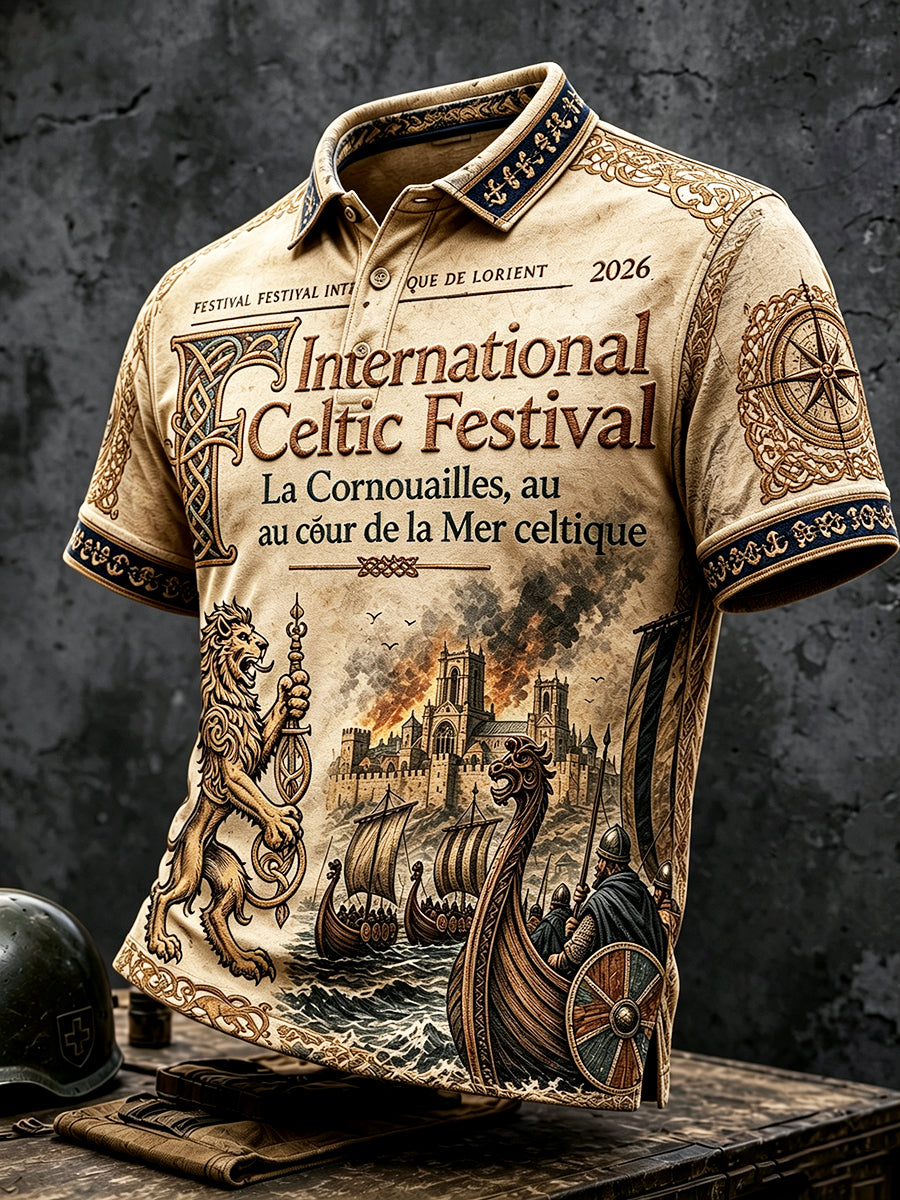 Polo vintage décontracté imprimé festival celtique de Lorient français pour hommes