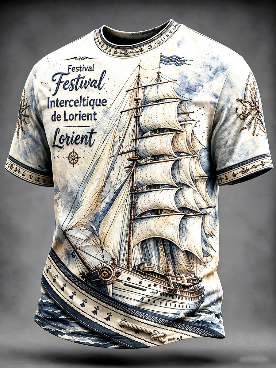 T-shirt décontracté à imprimé nautique pour homme Festival celtique de Lorient français