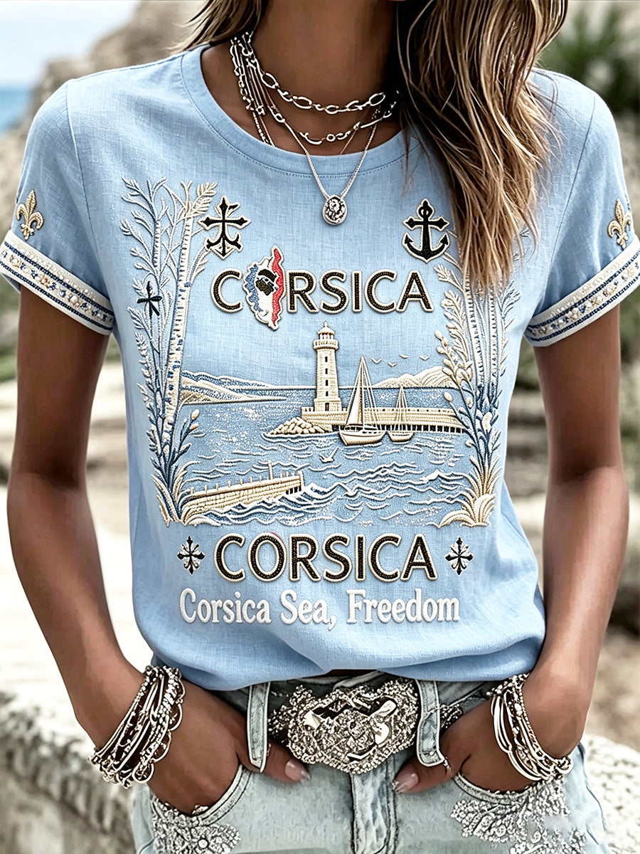 T-shirt décontracté pour homme, imprimé Fête du phare corse, style français
