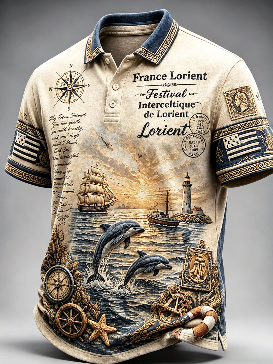 Polo décontracté pour homme à imprimé rétro, festival celtique de Lorient, France