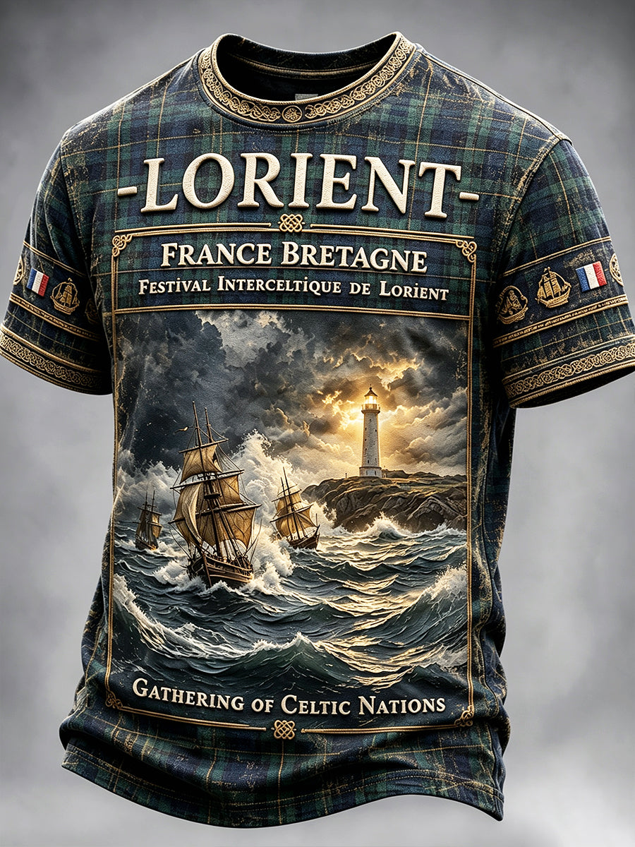 T-shirt décontracté pour homme, motif à carreaux rétro, Festival celtique de Lorient, France