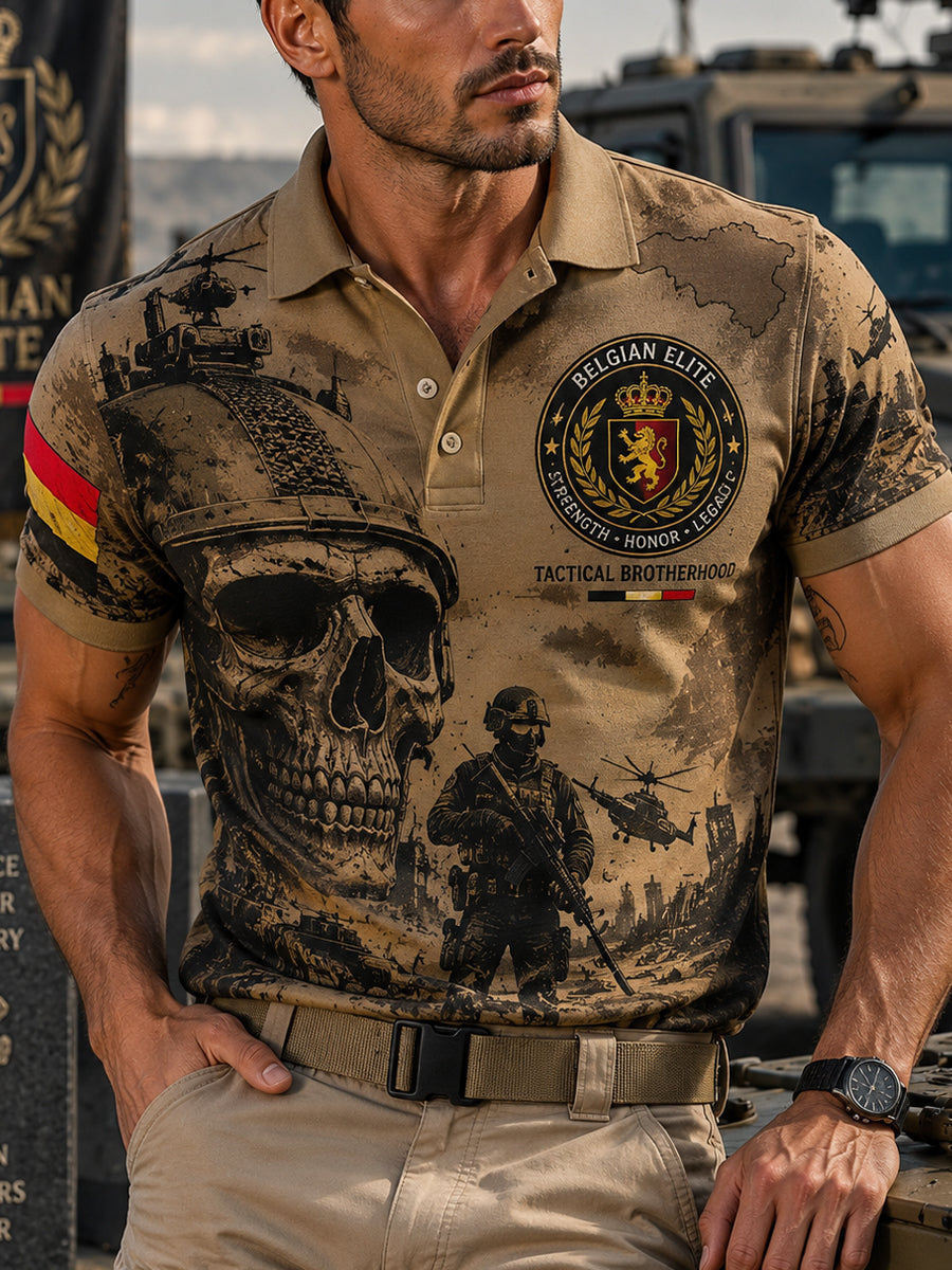 Polo Homme À Manches Courtes Avec Camouflage Vintage Et Imprimé Militaire