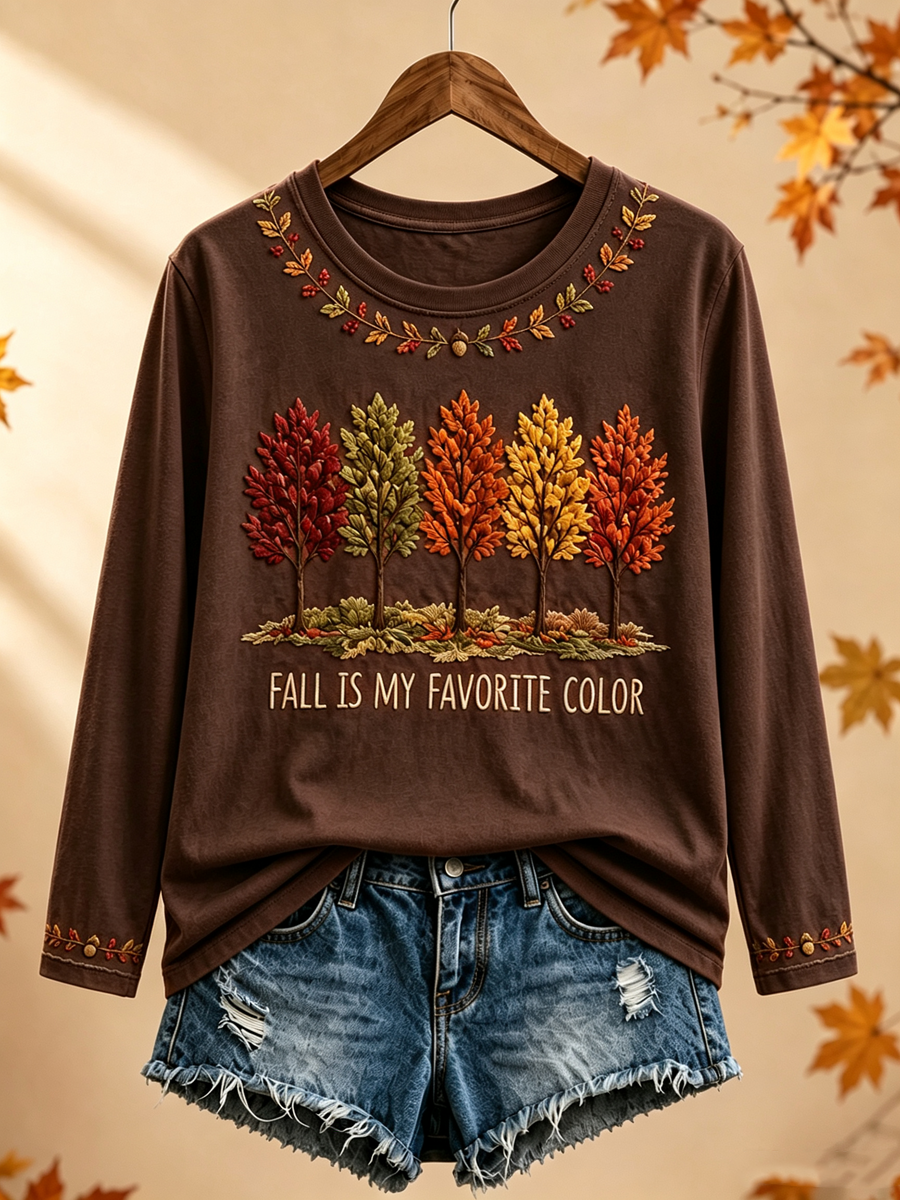 Women's Fall Is My Favorite Color Printed T-shirt col rond à manches longues