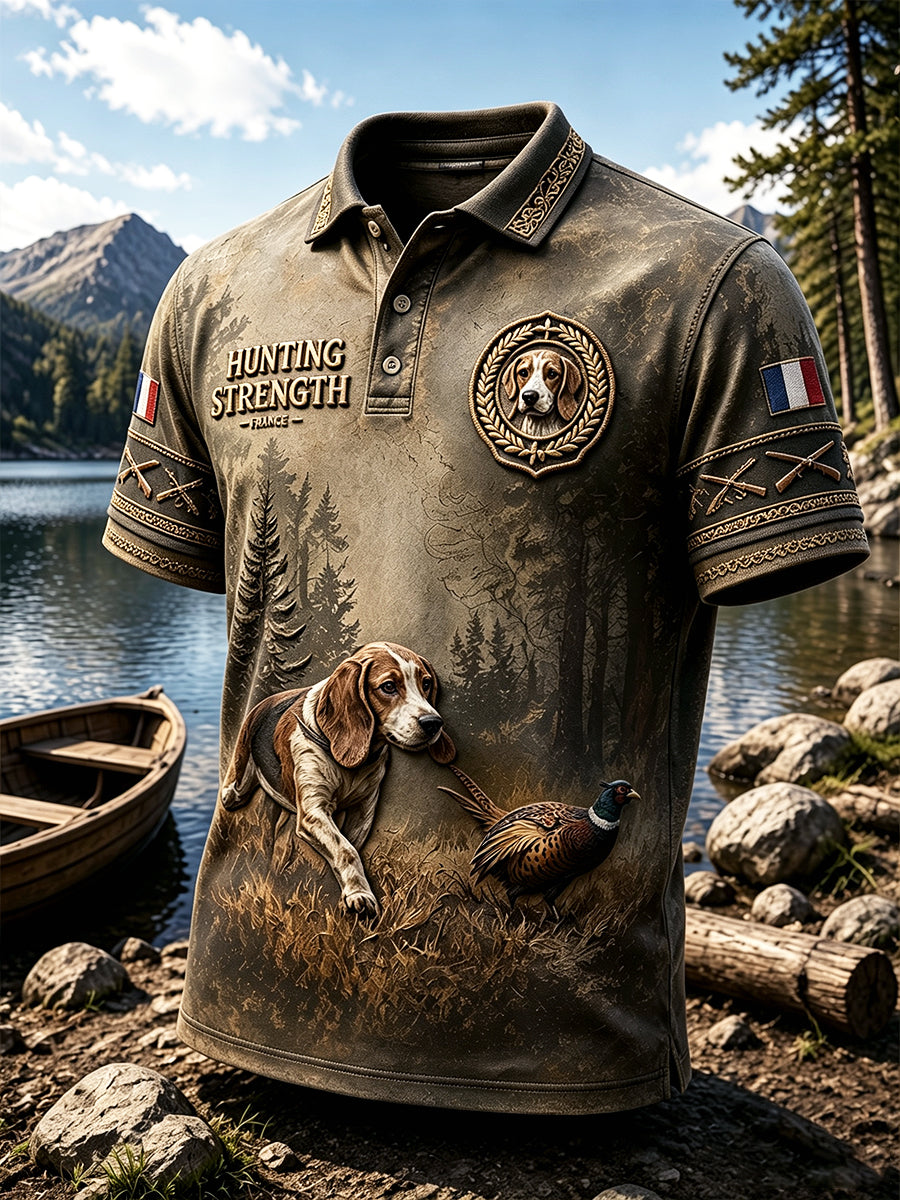 Polo décontracté à imprimé de célébration de la saison de chasse Bretagne française pour hommes