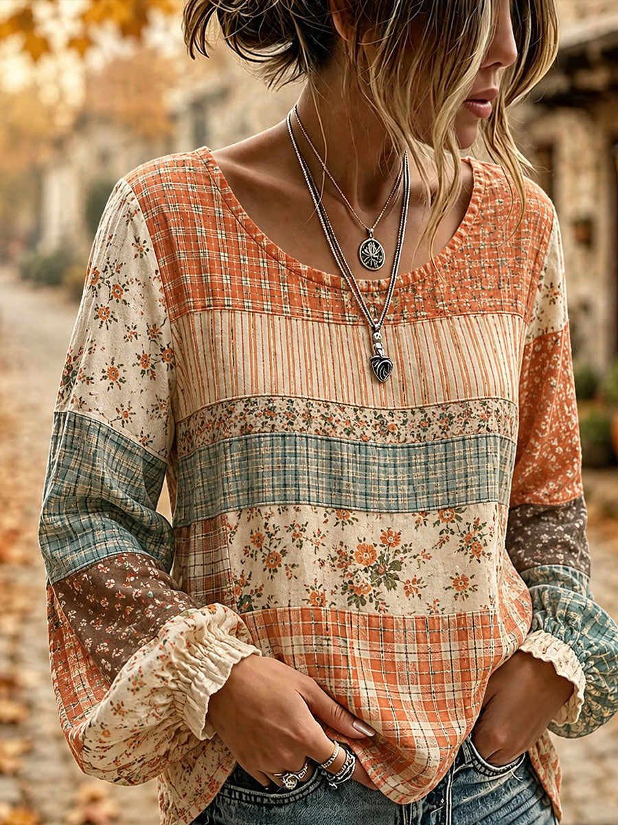 Chemise d’automne pour femme en patchwork artistique