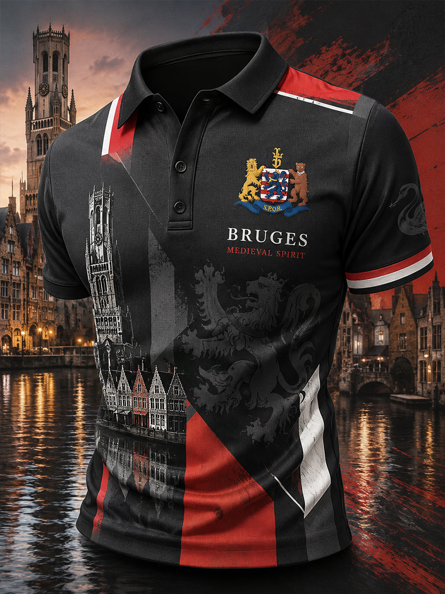 Polo à manches courtes pour homme avec imprimé graphique commémoratif urbain