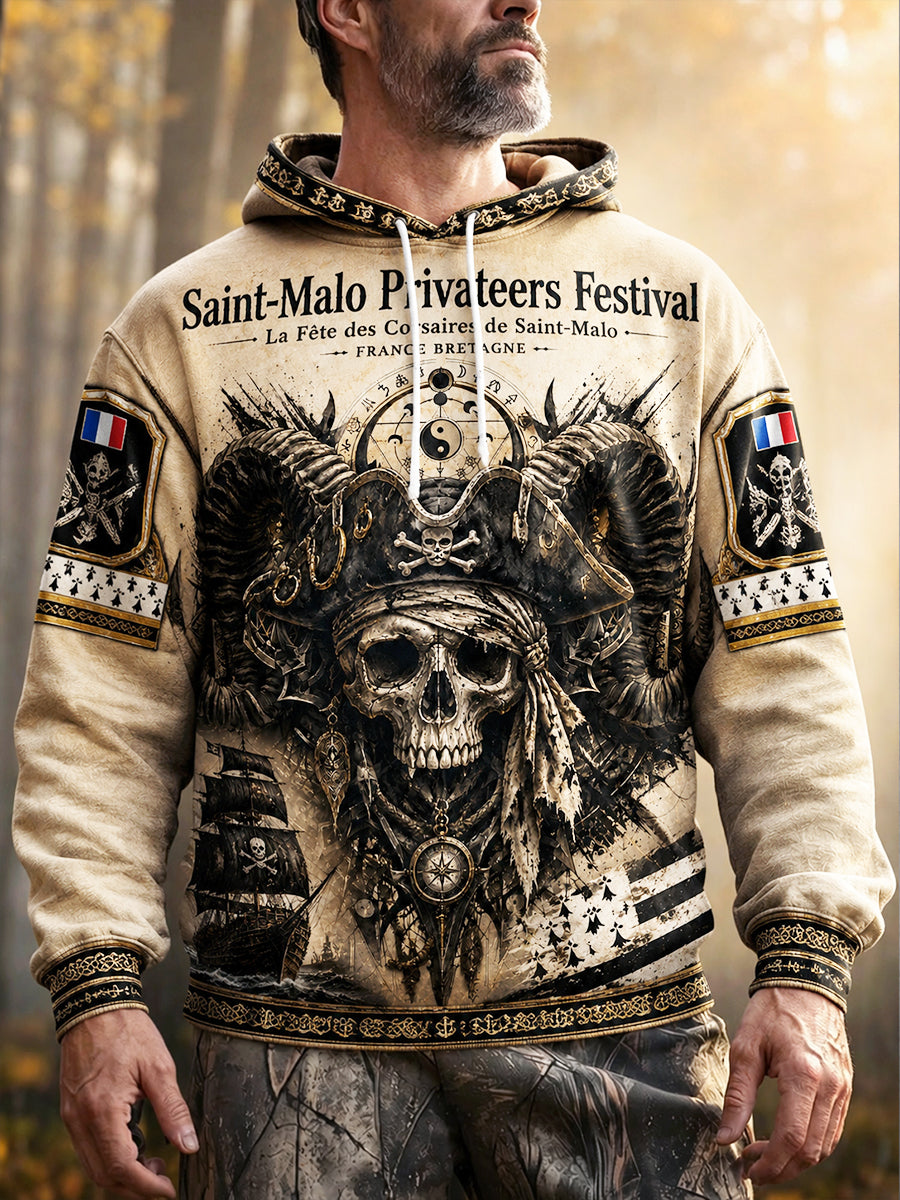 Sweat à capuche décontracté pour homme French Brittany Pirate Gothic Print