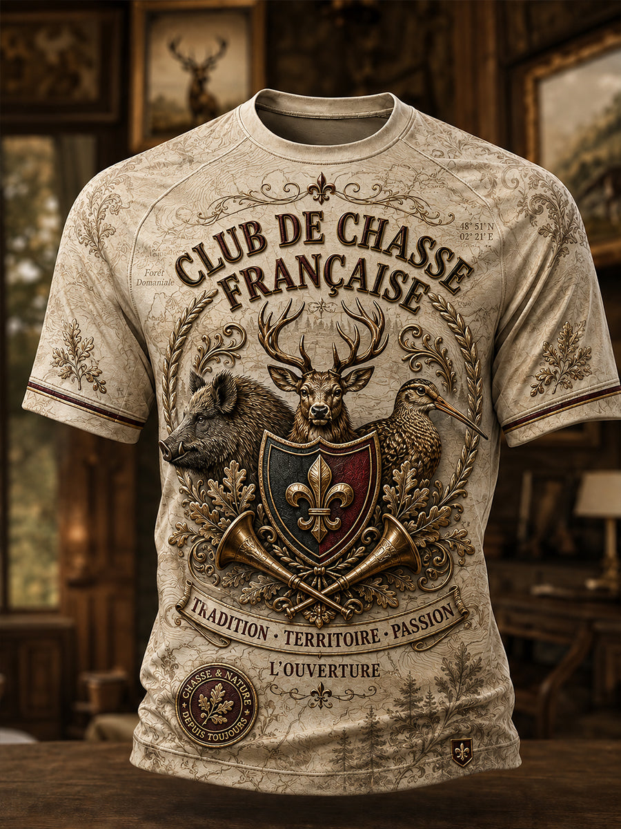 T-shirt manches courtes de saison de chasse française pour hommes