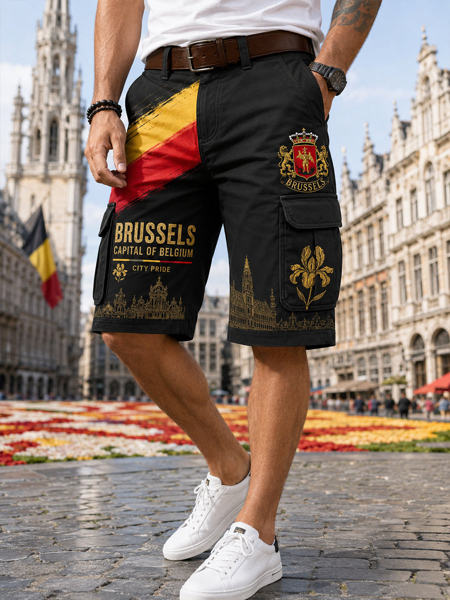 Short cargo court à imprimé graphique rétro sur le thème de la ville pour homme