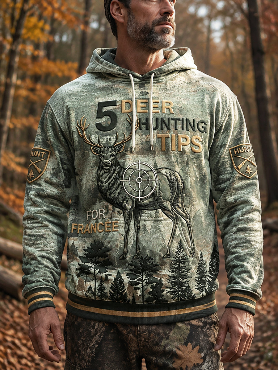 Sweat-shirt à capuche décontracté imprimé chasse française pour hommes