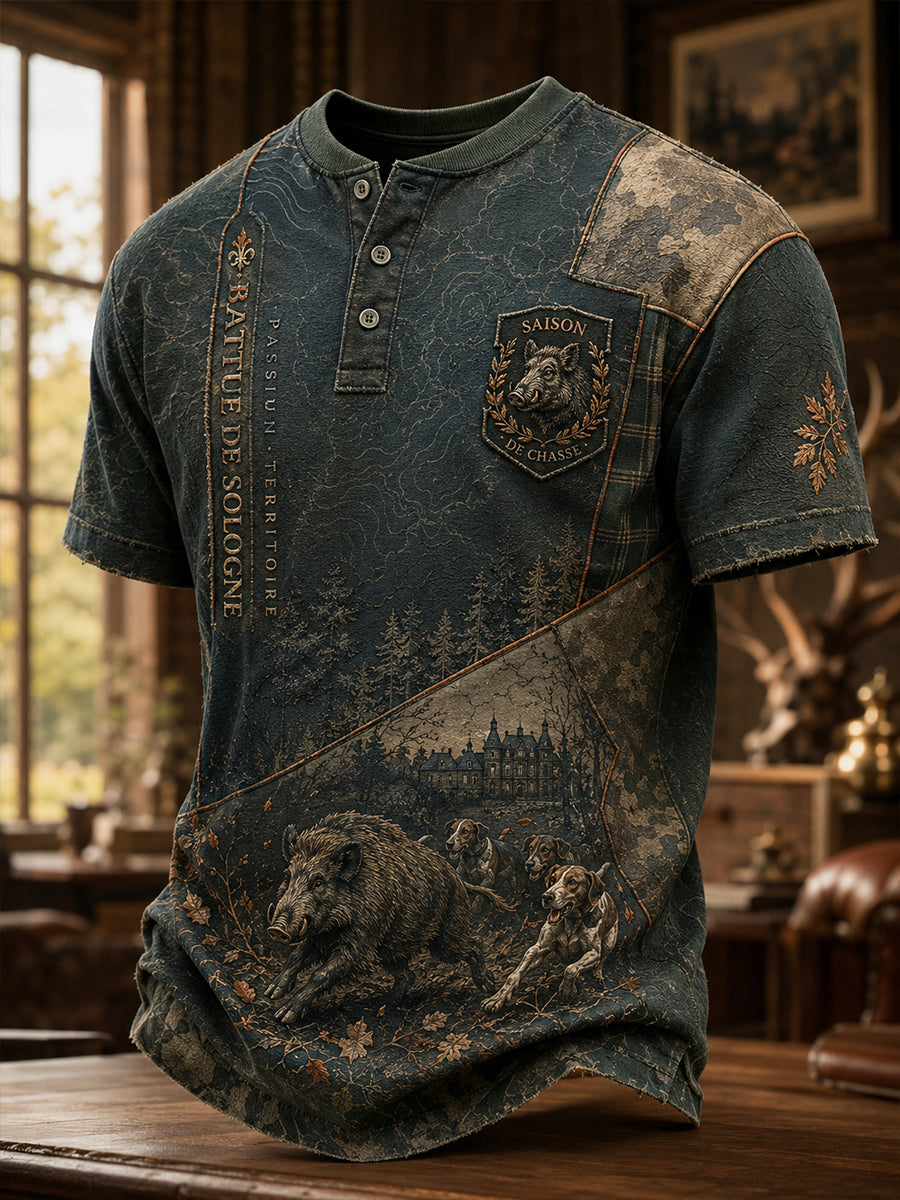 T-shirt manches courtes de saison de chasse française pour hommes