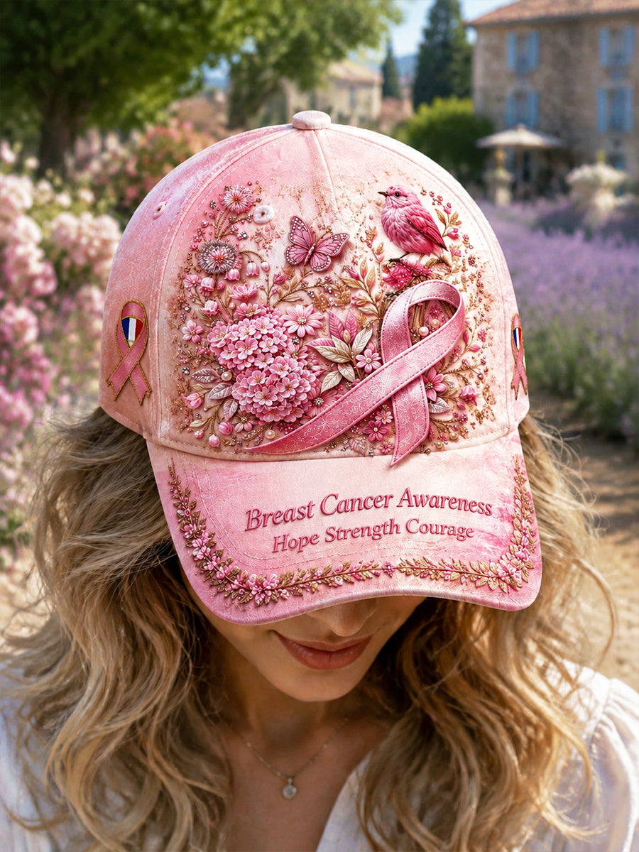 Femmes Rose Français Cancer Du Sein Imprimé Floral Chapeau Décontracté