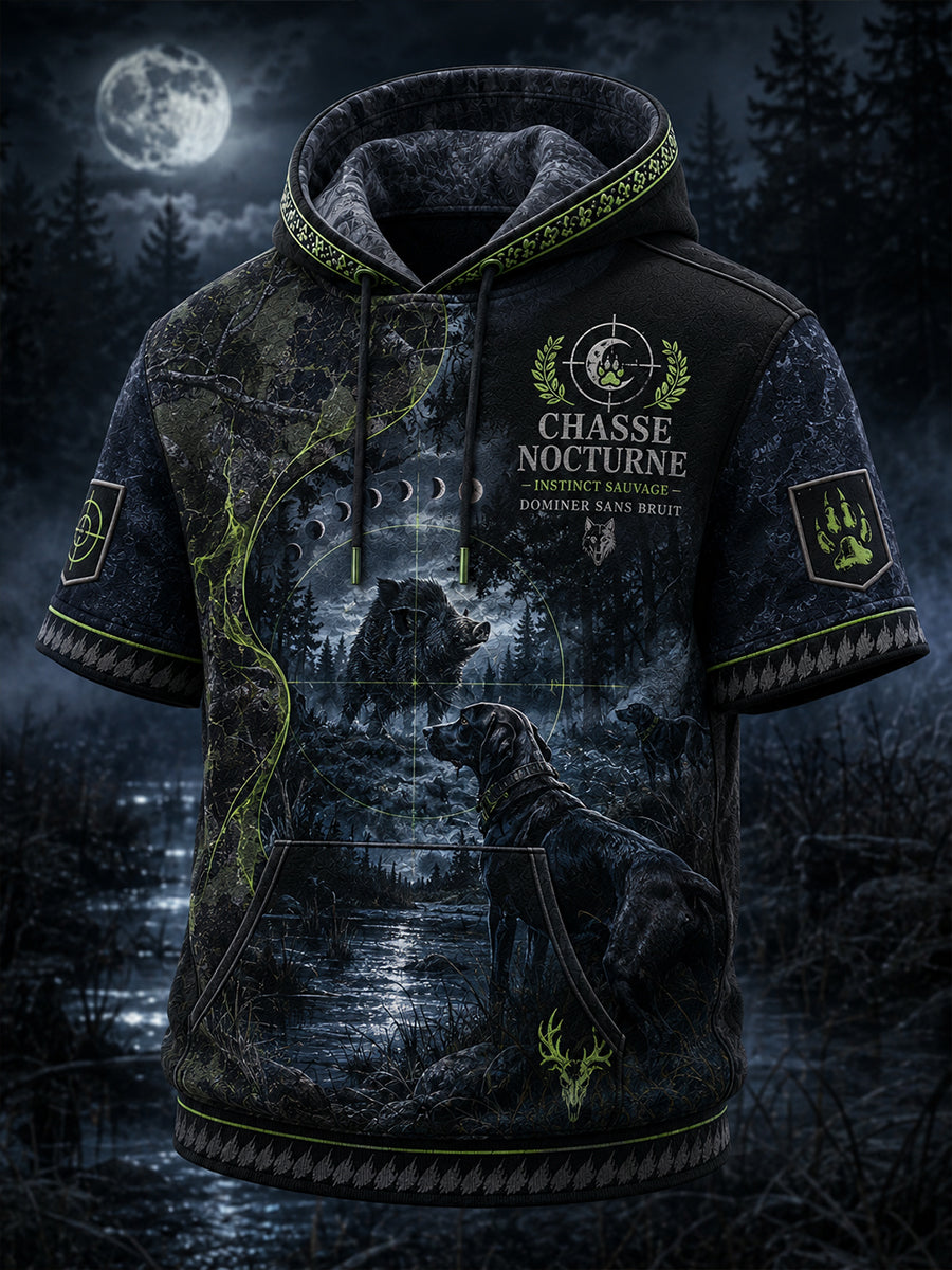 Sweat à capuche décontracté à manches courtes pour homme, motif chasse à la française