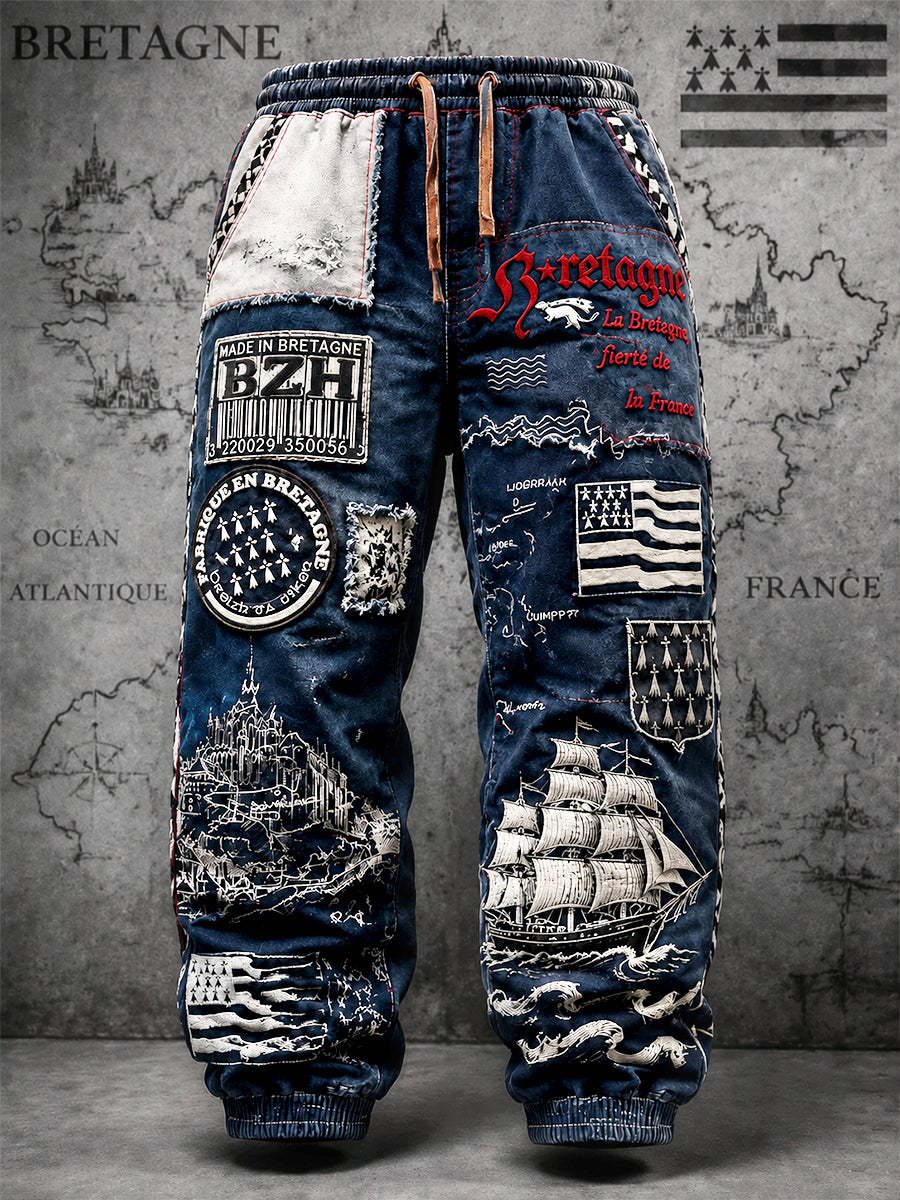 Pantalon de sport décontracté à imprimé patchwork français pour hommes