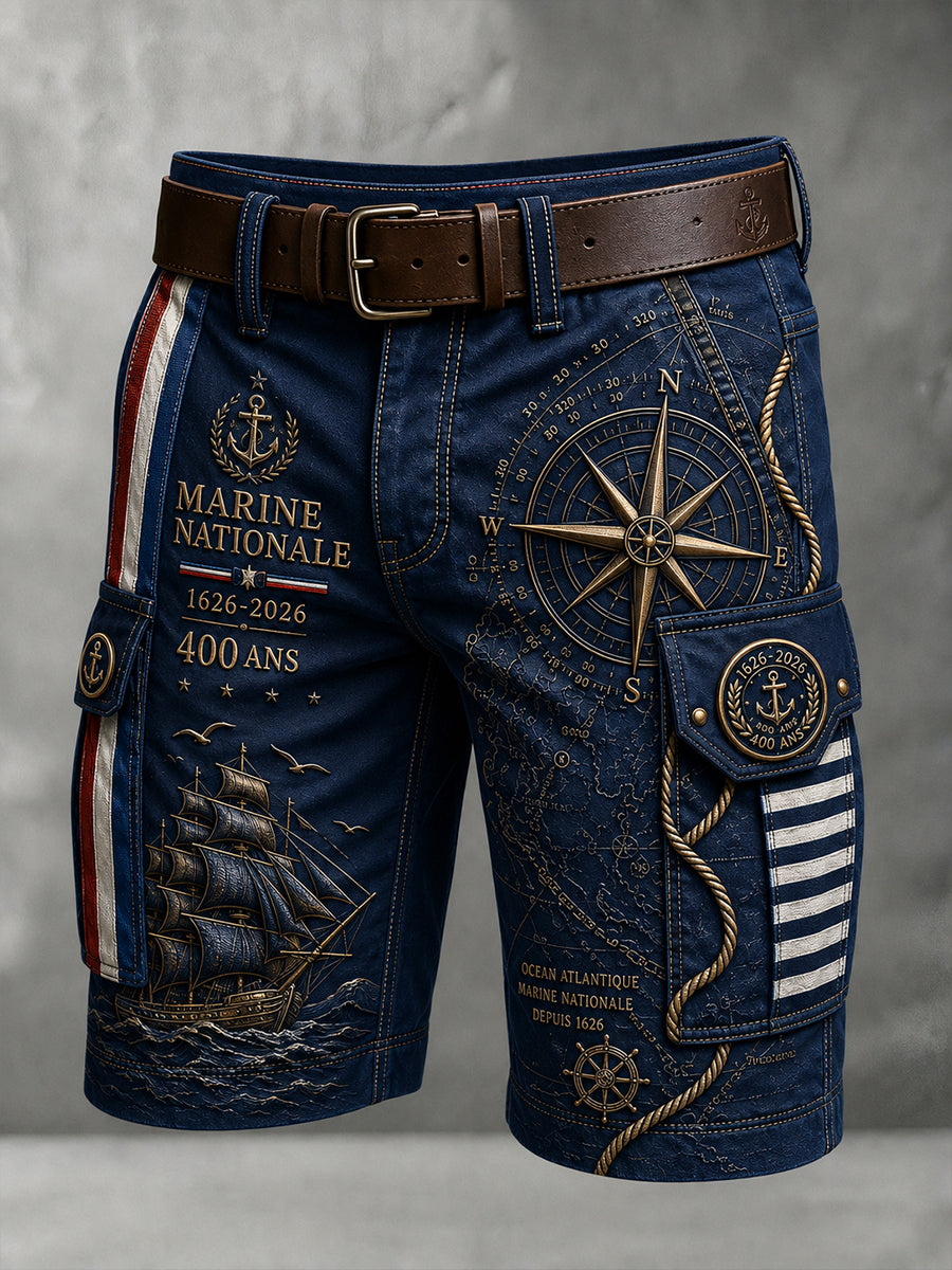 Short Décontracté Homme Marine Française Imprimé Art