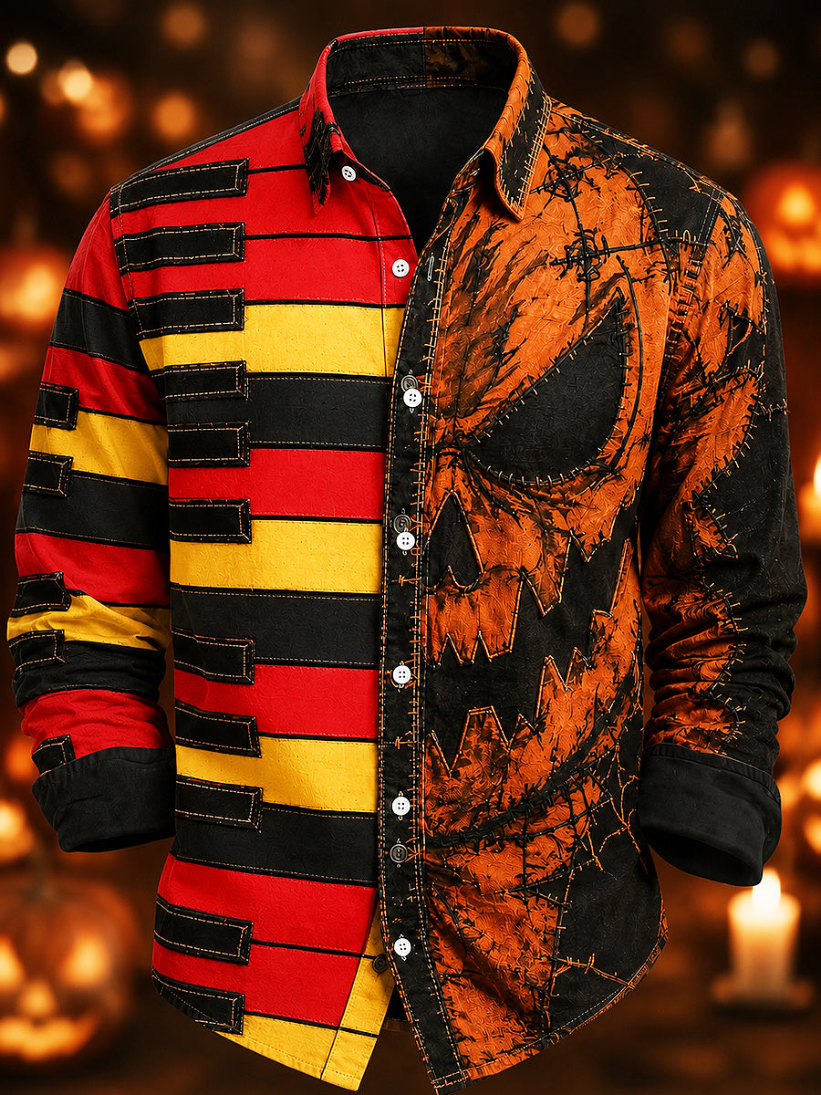 Chemise décontractée à manches longues pour homme, motif belge d’Halloween