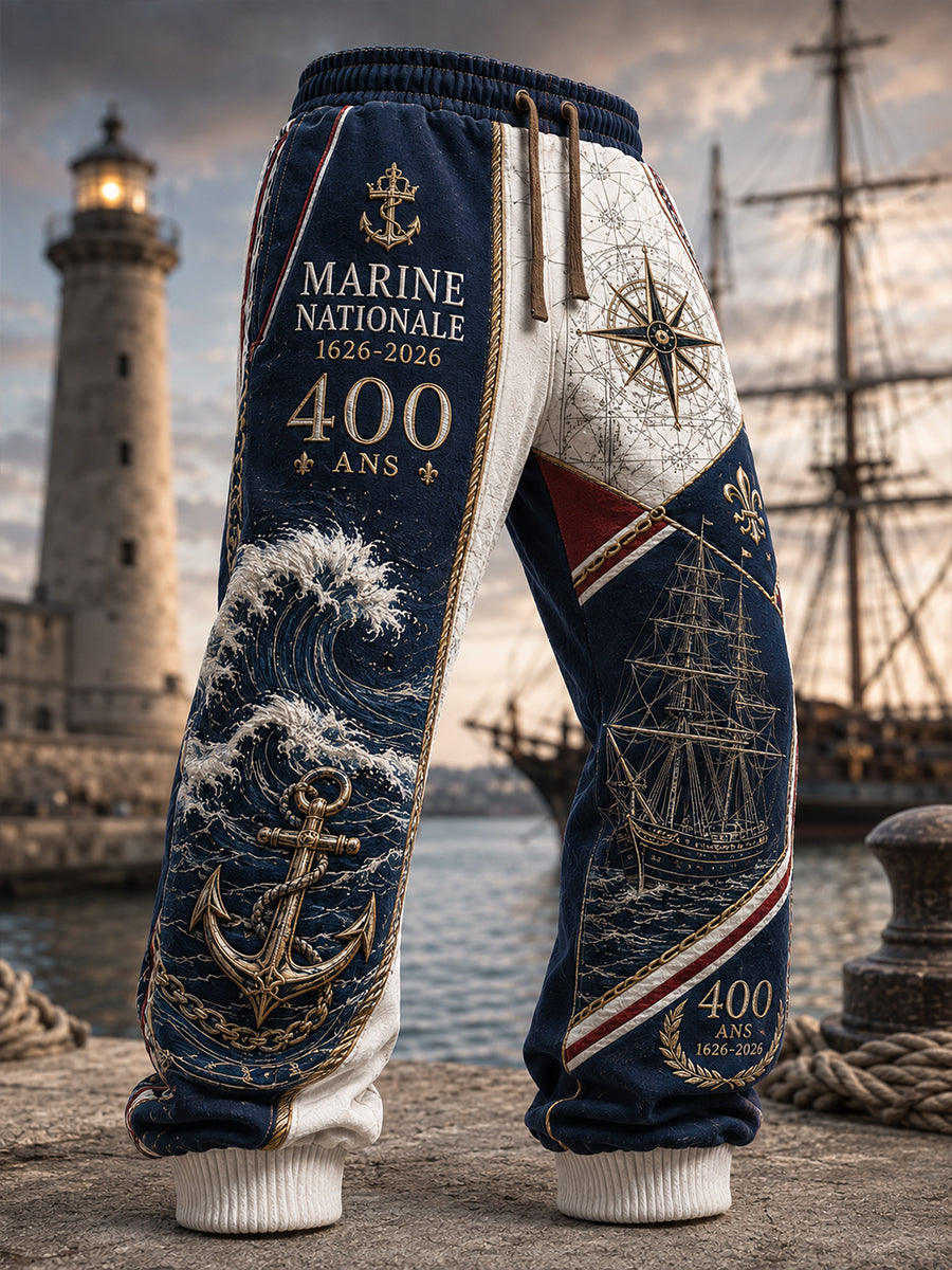 Pantalons de survêtement décontractés pour hommes French Navy Print