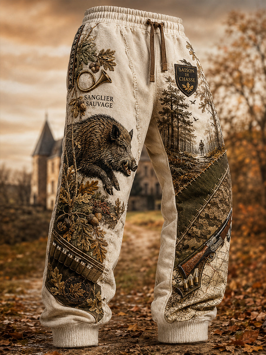 Pantalon de survêtement décontracté imprimé saison de chasse française pour hommes