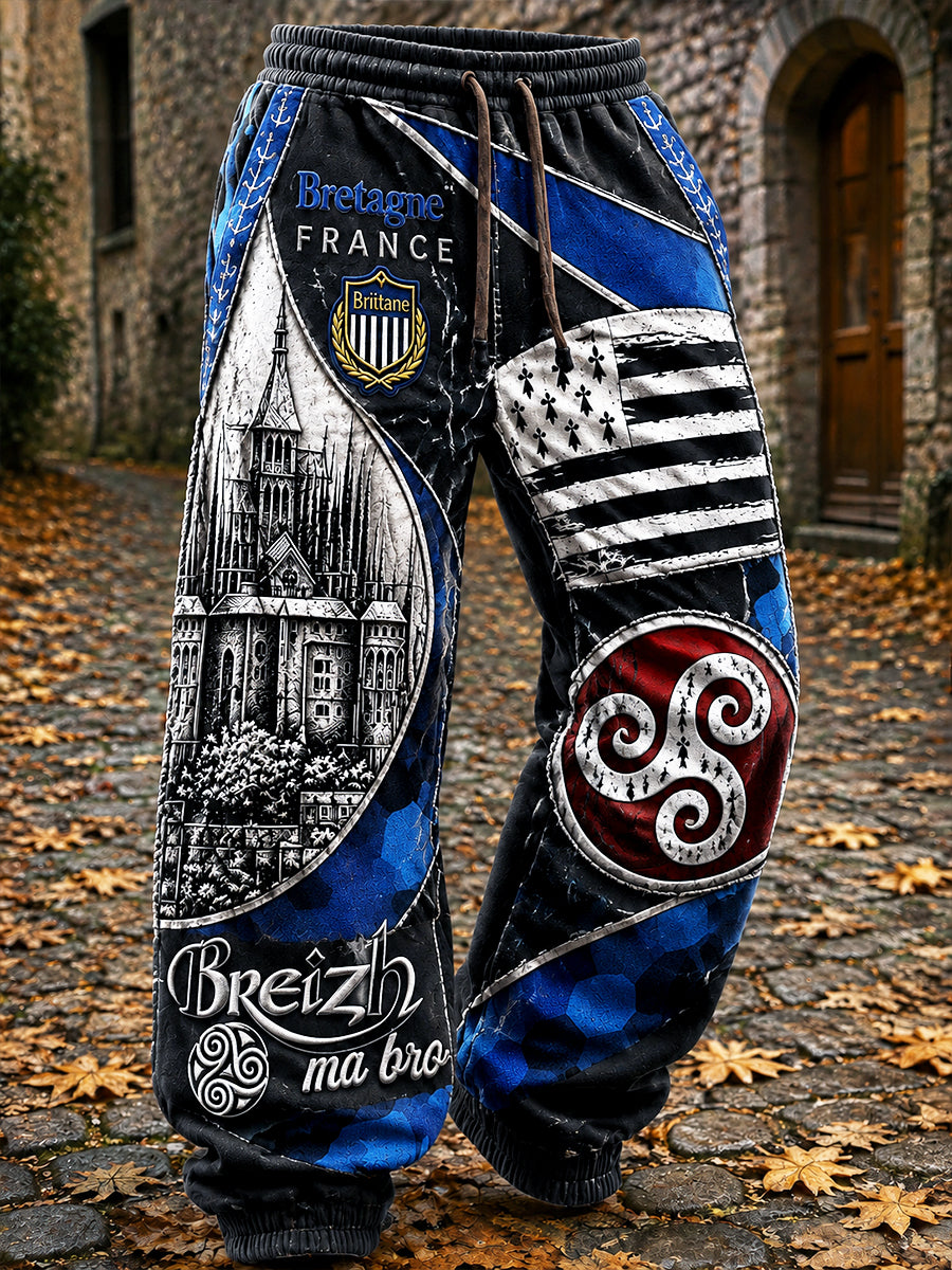 Pantalon De Sport Décontracté Homme Bleu Foncé French Brittany-Print